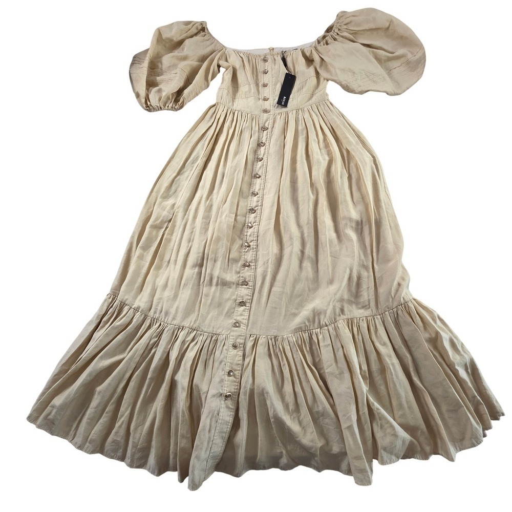 Beulah Ivory Prairie Dress Puff Sleeve Smocked‎ Midi Size Medium Cottagecore NWT